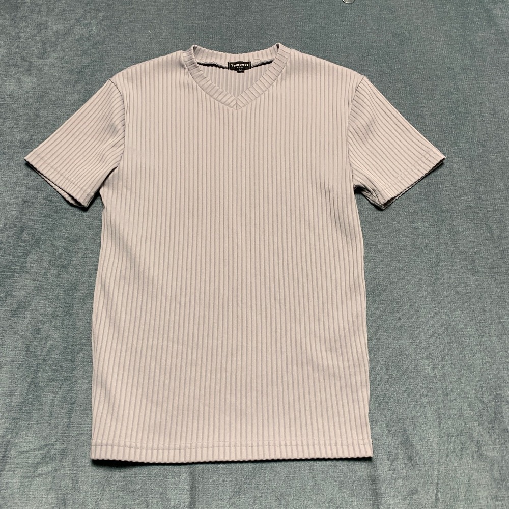 Tempest USA T Shirt Kids Large Gray Ribbed Knit V Neck Short Sleeves Outdoor